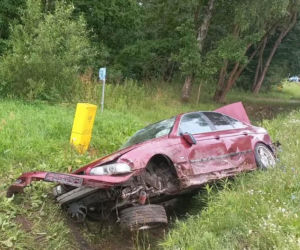 W Pruszynie- Pieńkach auto wypadło z trasy