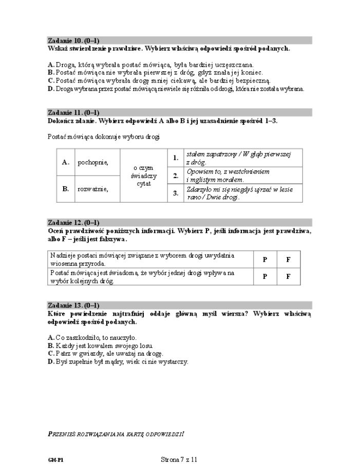 Egzamin gimnazjalny 2015, arkusz z języka polskiego 7