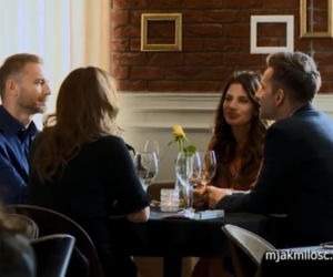 M jak miłość. Budzyński (Krystian Wieczorek), Magda (Anna Mucha), Anka (Weronika Rosati), Kamil (Marcin Bosak)