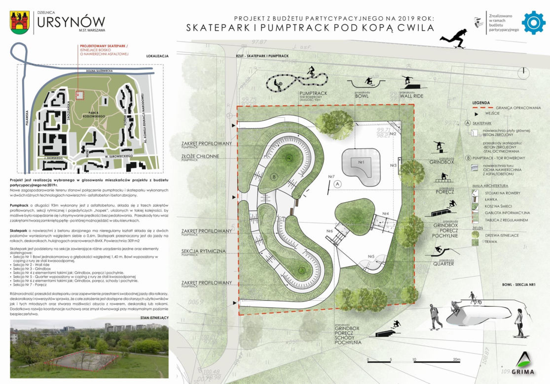 Projekt ursynowskiego skateparku i pumptracku z 2019 r.