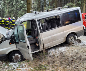 Potworny wypadek pod Krynicą-Zdrój! Nie żyje 32-latek ze Słowacji. Bus z 4 osobami rozbił się o drzewo [ZDJĘCIA]