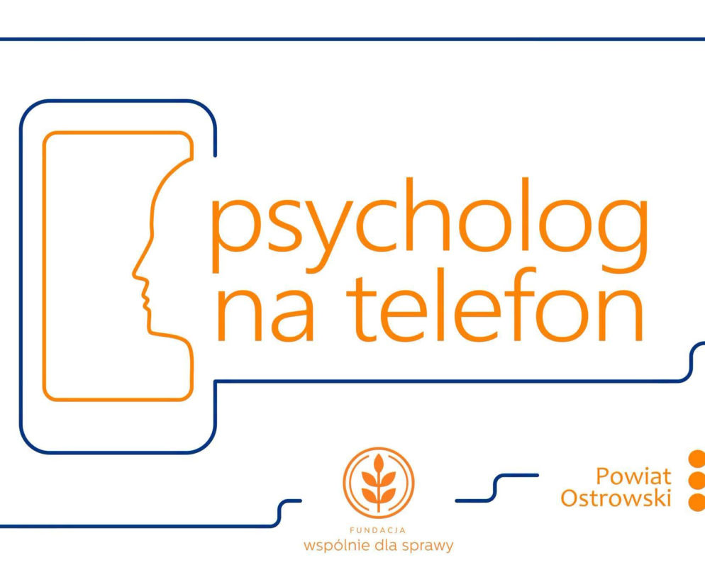 Grafika z napisem psycholog na telefon i logo powiatu ostrowskiego. O nowym projekcie przeczytasz na Eska Ostrów.