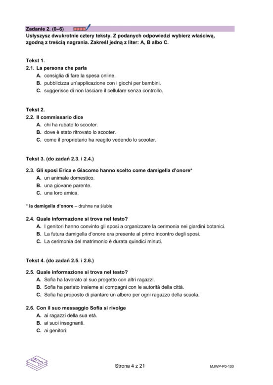 Matura 2025: włoski 7.05.2025. Arkusze CKE i odpowiedzi. Poziom podstawowy [Formuła 2023]	