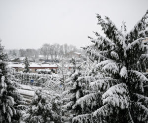Widok po po nocnych, intensywnych opadach śniegu w Przemyślu