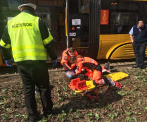 Potrącenie rowerzysty przez tramwaj na Puławskiej