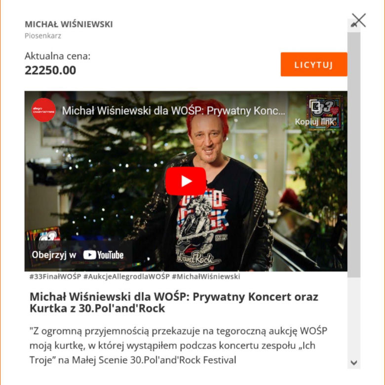 WOŚP 2025 - aukcje gwiazd