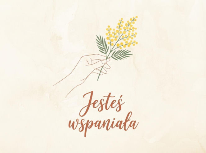 Dłoń z Mimozą na Dzień Kobiet