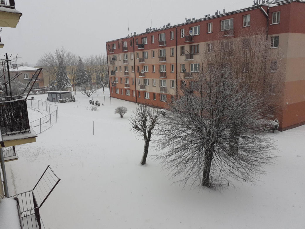 Starachowice pod śniegiem, na drogach trudne warunki do jazdy