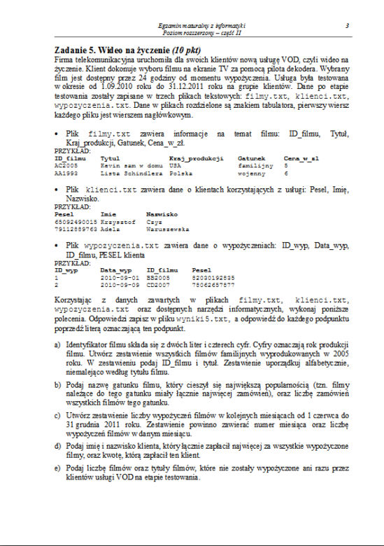 Matura 2013, informatyka poziom rozszerzony