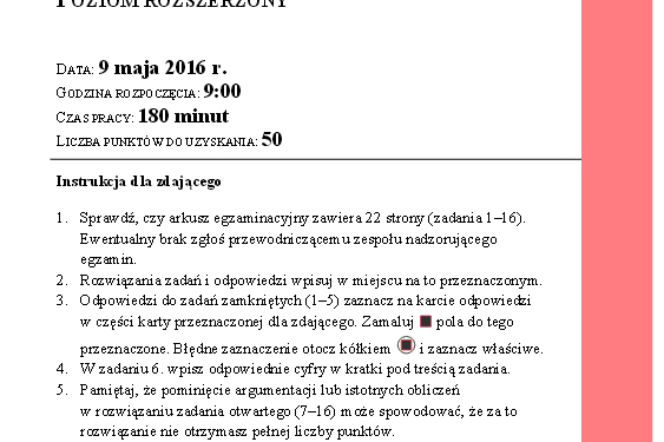Matura 2016 matematyka poziom rozszerzony
