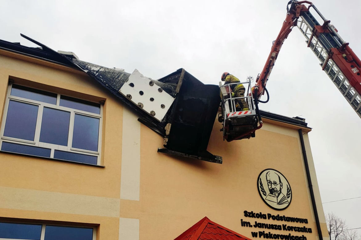 Silny wiatr na Podkarpaciu 17.01.2022. Uszkodzone dachy na szkołach! 