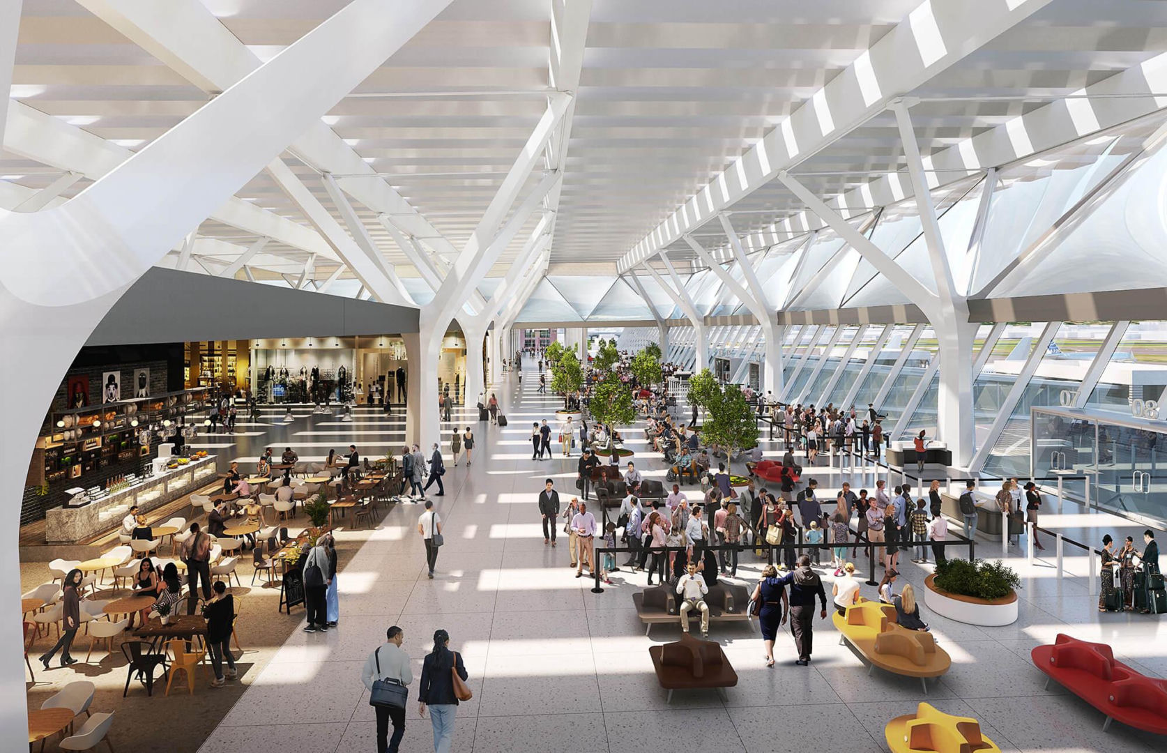 Wizualizacja terminala lotniska we Florencji z winnicą na dachu według projektu architekta Rafaela_Vinoly