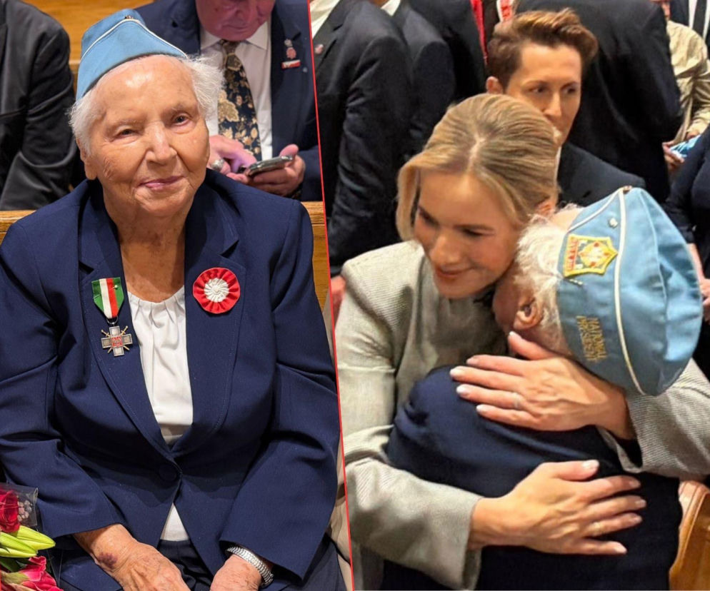 Helena Knapczyk w mundurze. Obok na zdjęciu Pierwsza Dama Marta Nawrocka przytula seniorkę. Więcej na SE USA.