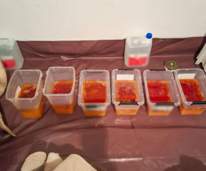 Na terenie posesji w powiecie dębickim funkcjonariusze odkryli kompletną linię produkcyjną, a także ponad 28 kilogramów gotowego mefedronu
