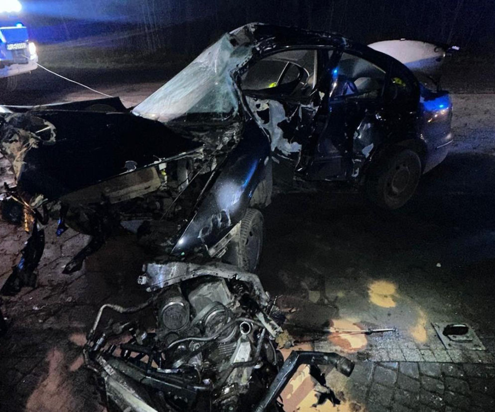 Z impetem uderzył w ogrodzenie w Ziemnicach niedaleko Leszna. Tyle zostało z pojazdu