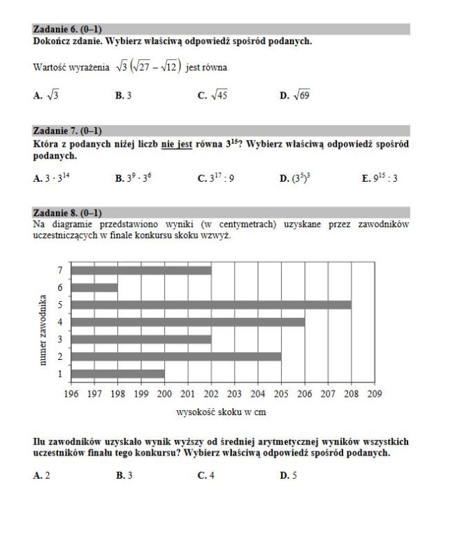 Egzamin ósmoklasisty 2020 matematyka - ARKUSZE CKE, ODPOWIEDZI, ZADANIA