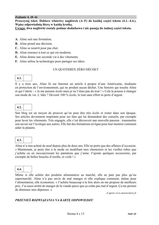 Matura 2020 ARKUSZE CKE: j. francuski p. podstawowy