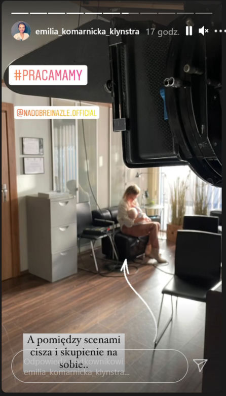 Emilia Komarnicka-Klynstra na planie "Na dobre i na złe" z synem Teo