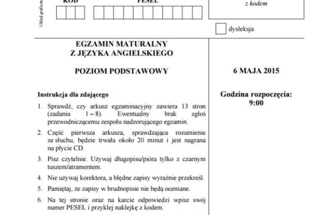 arkusze zadania z matury z języka angielskiego 