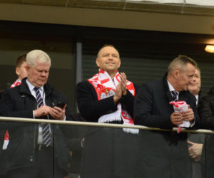 Karol Nawrocki na meczu Polska - Albania