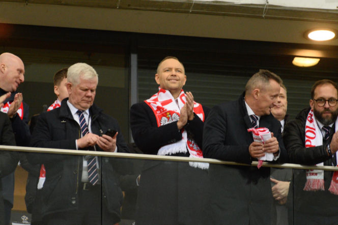 Karol Nawrocki na meczu Polska - Albania