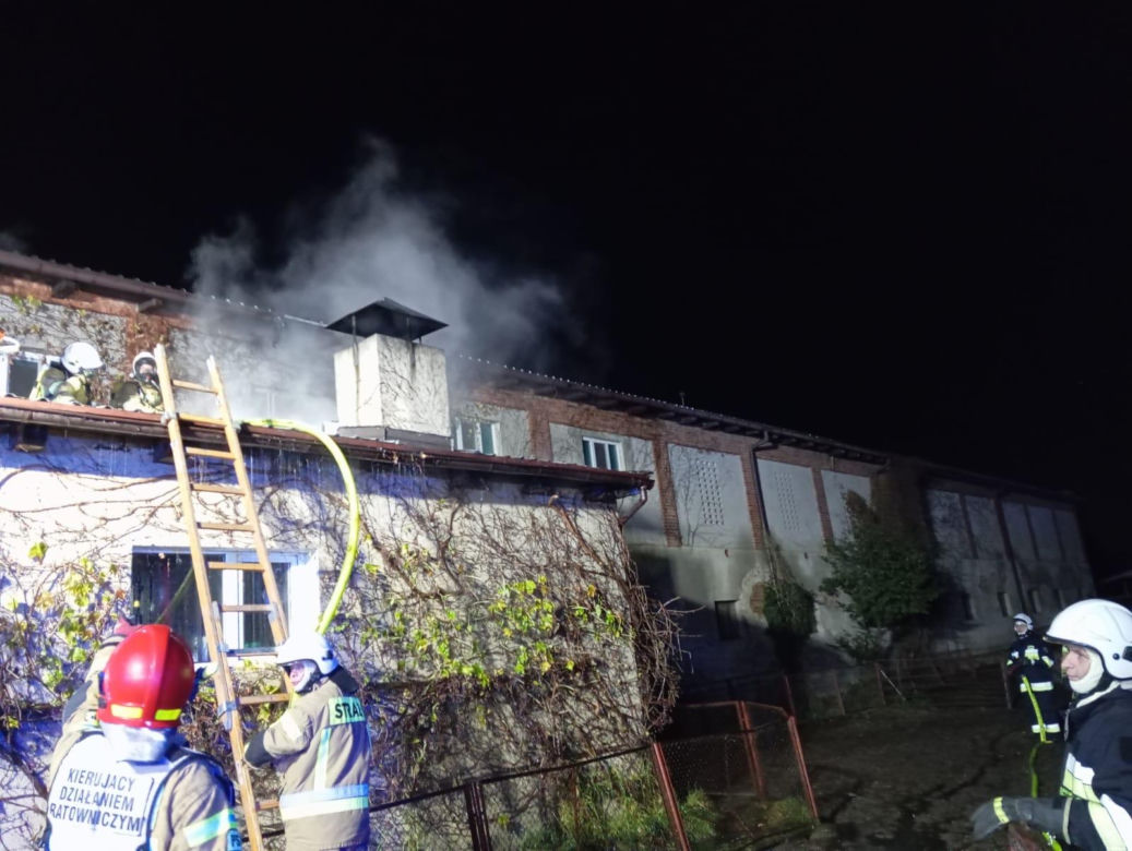 Pożar w budynku przy stajni na terenie dworku w Jeziorkach. Straty duże, ale konie całe