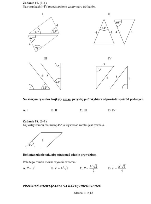 EGZAMIN GIMNAZJALNY 2013 MATEMATYKA - ARKUSZE, ODPOWIEDZI