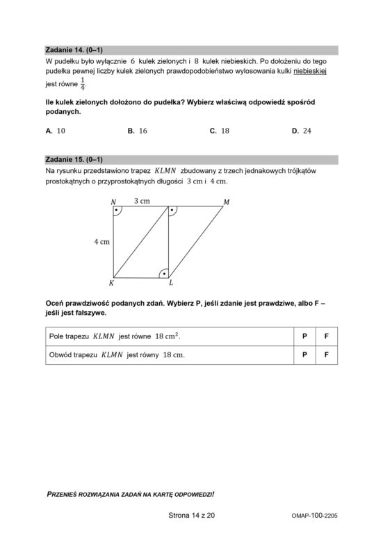 Egzamin ósmoklasisty 2022: Matematyka. ARKUSZ CKE i ODPOWIEDZI [25.05.2022]