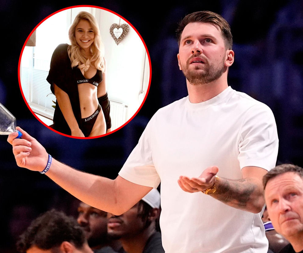 Luka Dončić trzymający butelkę. Obok na miniaturze Anamaria Goltes. O ich sądowej batalii przeczytasz na SE.