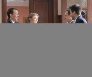 Pierwsza miłość. Jowita (Joanna Opozda) Radek (Mateusz Banasiuk), Mikser (Błażej Michalski), Kaśka (Misiek Koterski)