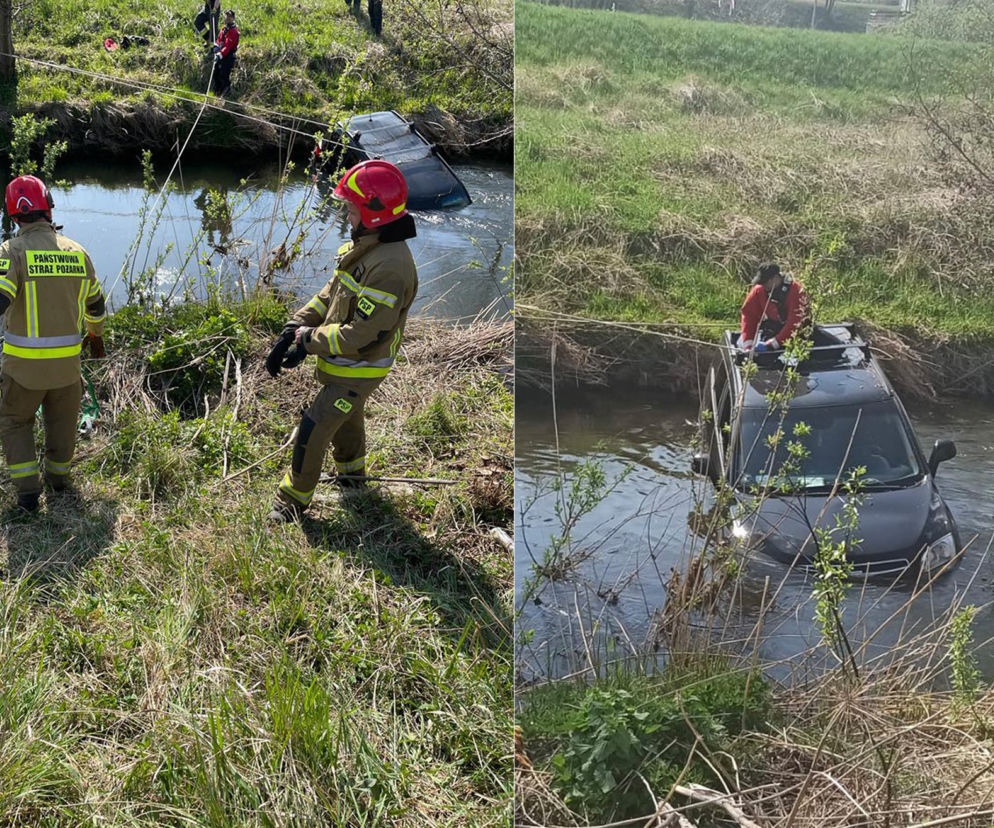 Zaparkował auto w rzece Radunia. Na miejscu straż pożarna [ZDJĘCIA]