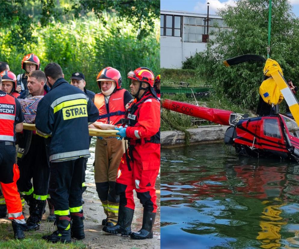 Wypadek śmigłowca w Mikołajkach. Strażacy wyciągnęli wrak z dna jeziora [ZDJĘCIA]