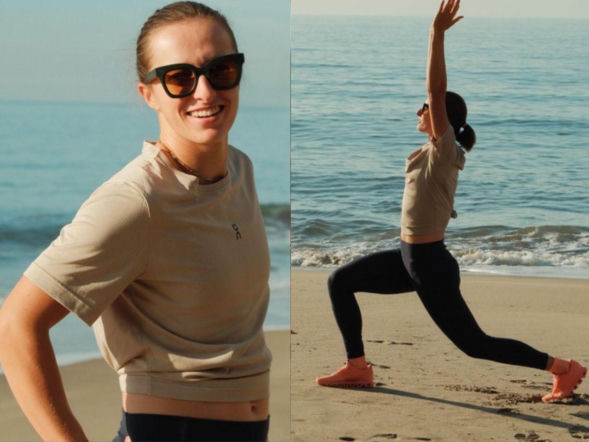 Iga Świątek wyskoczyła nad ocean i szalała na plaży! Perfekcyjny poranek [ZDJĘCIA]