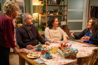 Walentynki z M jak miłość odcinek specjalny. Stefan (Steffen Möller), Simona (Agnieszka Fitkau-Perepeczko), Barbara (Teresa Lipowska), Marysia (Małgorzata Pieńkowska)