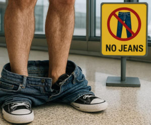 Dżinsy w samolocie? Przewoźnik apeluje, by je... zdjąć!