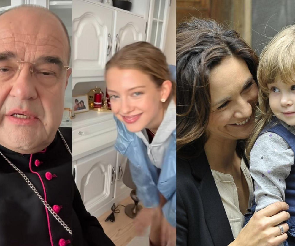 Cezary Żak jako biskup, Karolina Ludwiniak i Ilona Ostrowska z dzieckiem. O serialu Ranczo czytaj na SE Superseriale.