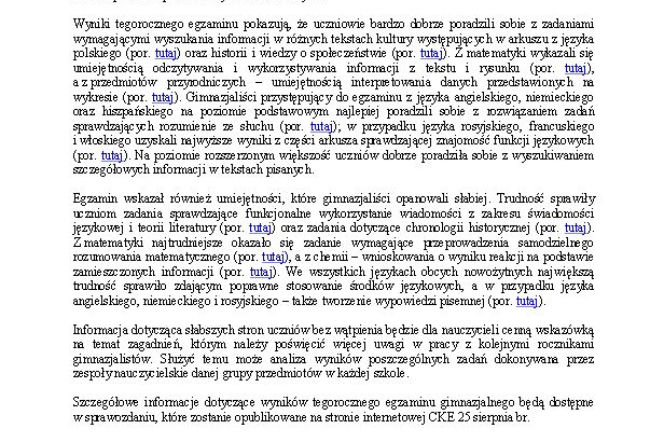 Wyniki egzaminu gimnazjalnego 2014 - wstępny raport CKE