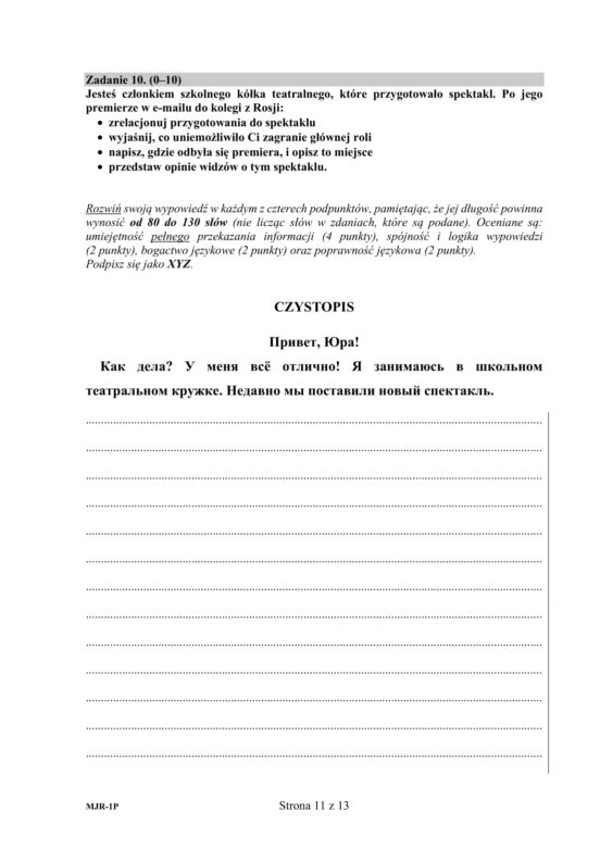 ARKUSZE CKE - Matura j. rosyjski - poziom podstawowy 2019