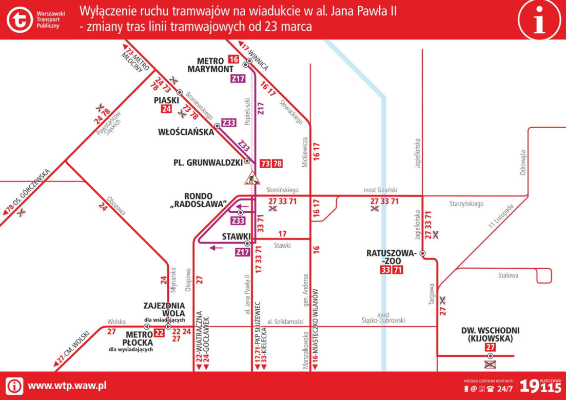 Żoliborz i Bielany odcięte od tramwaju Remont torowiska na wiadukcie 
