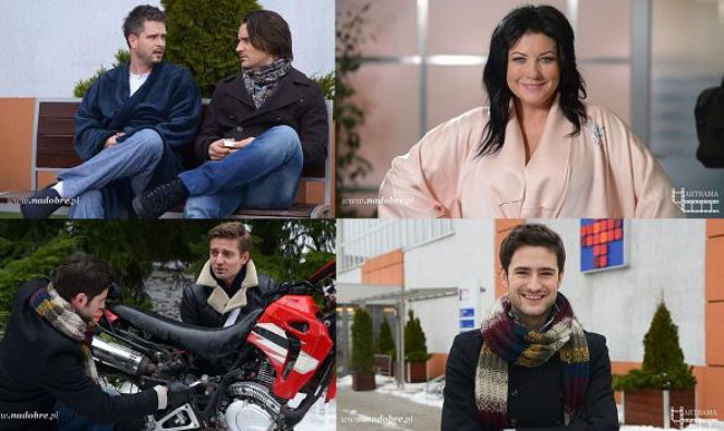 NA DOBRE i NA ZŁE odc. 512-513. Tomasz Górski (Michał Lewandowski), Szymon Dryl (Piotr Stramowski), Zdzisława (Alicja Węgorzewska), Adam Krajewski (Grzegorz Daukszewicz)