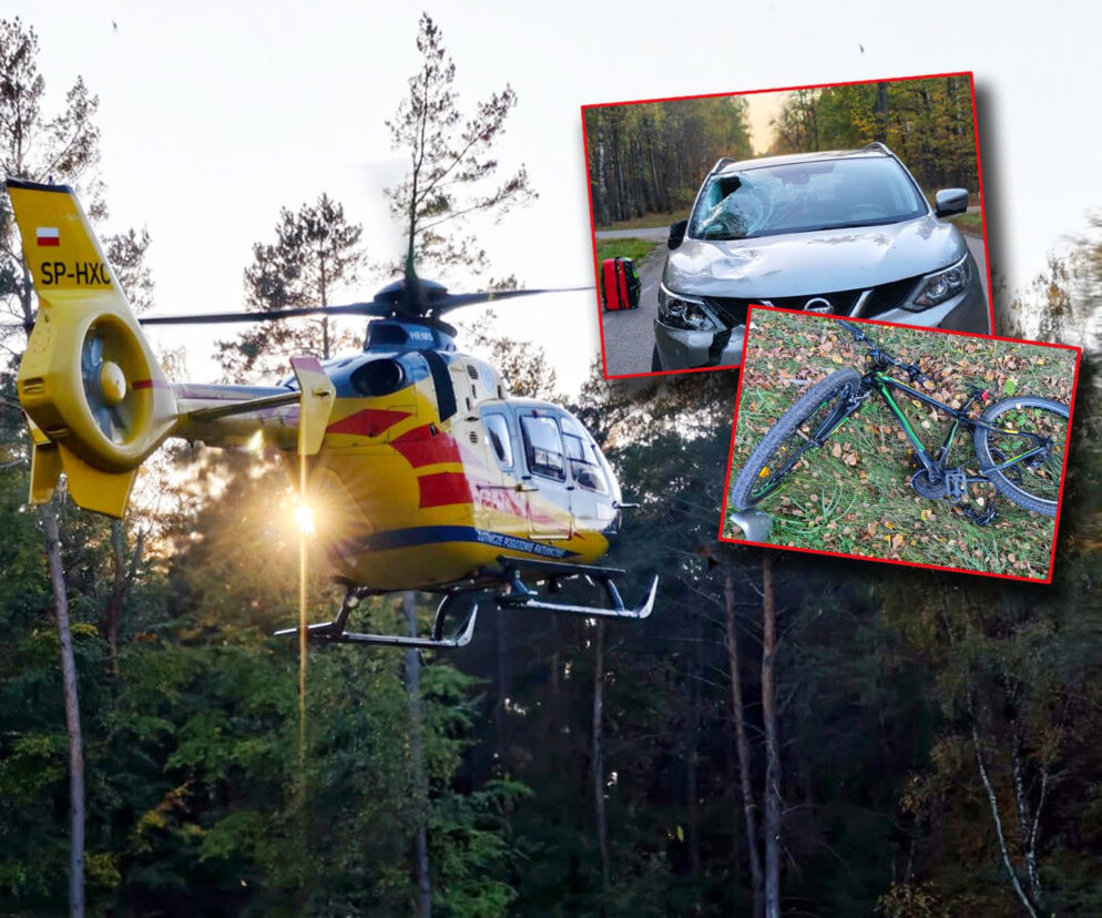 14-latek zignorował znak STOP i wjechał pod samochód. Śmigłowiec LPR zabrał go do szpitala