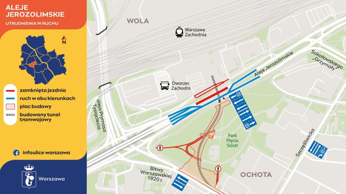 Budowa tramwaju do Dworca Zachodniego - zmiany w Al. Jerozolimskich