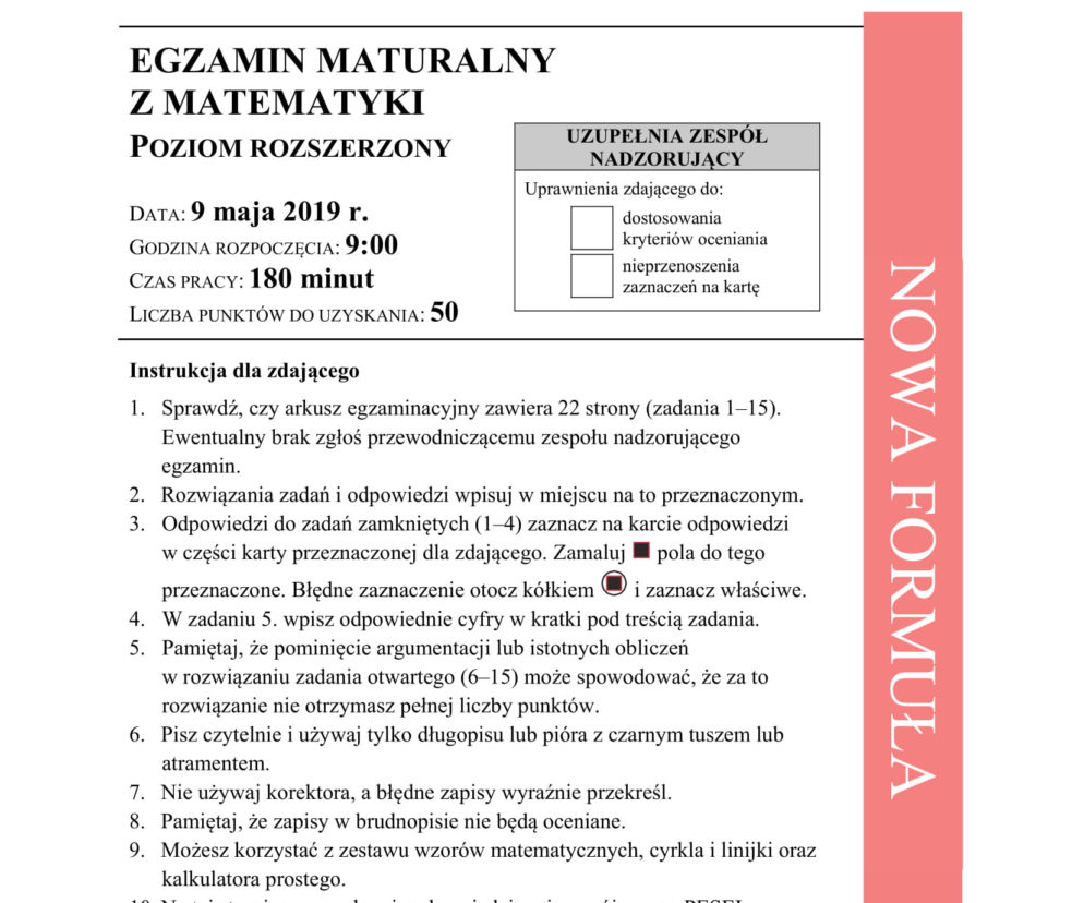 Matura 2019 ARKUSZE CKE z matematyki POZIOM ROZSZERZONY 