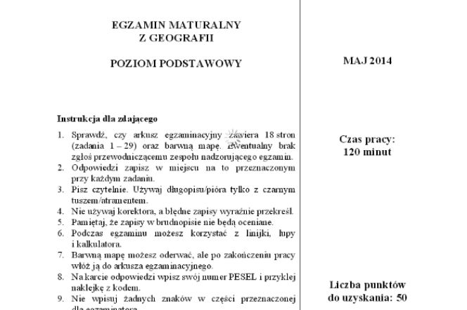 Arkusz geografia podstwowy matura 2014