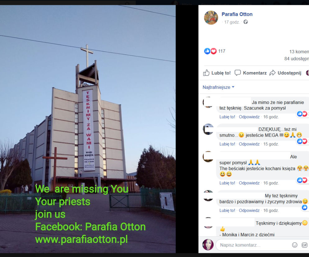 Księża wywiesili baner dla parafian
