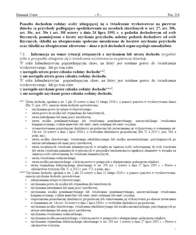 wniosek 500+ Dziennik Ustaw