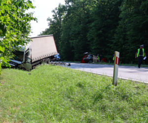 Tragedia na DK11. Kierowca BMW nie przeżył zderzenia z ciężarówką