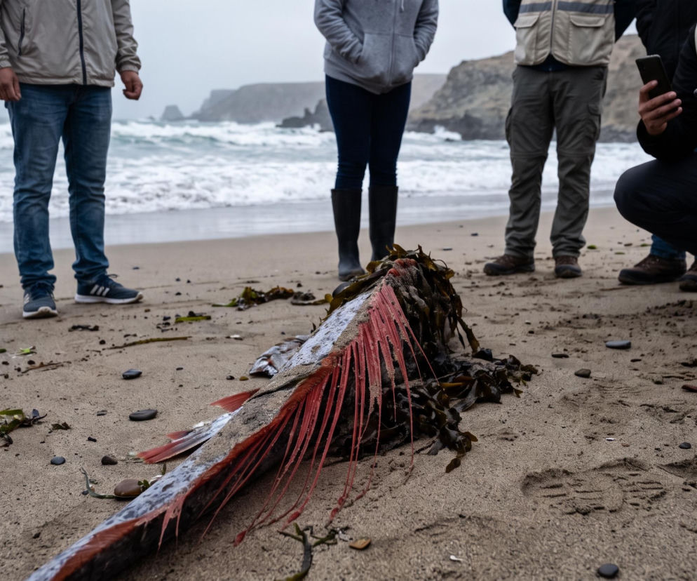 Zdjęcia poglądowe. Wstęgor królewski pojawił się na plaży w Chile
