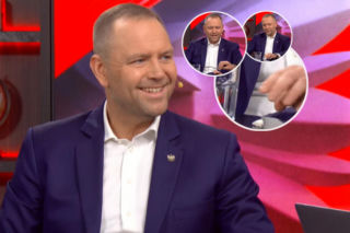 Niebywałe sceny w czasie wywiadu z Nawrockim! Nagle dziennikarz zanurkował pod stół 