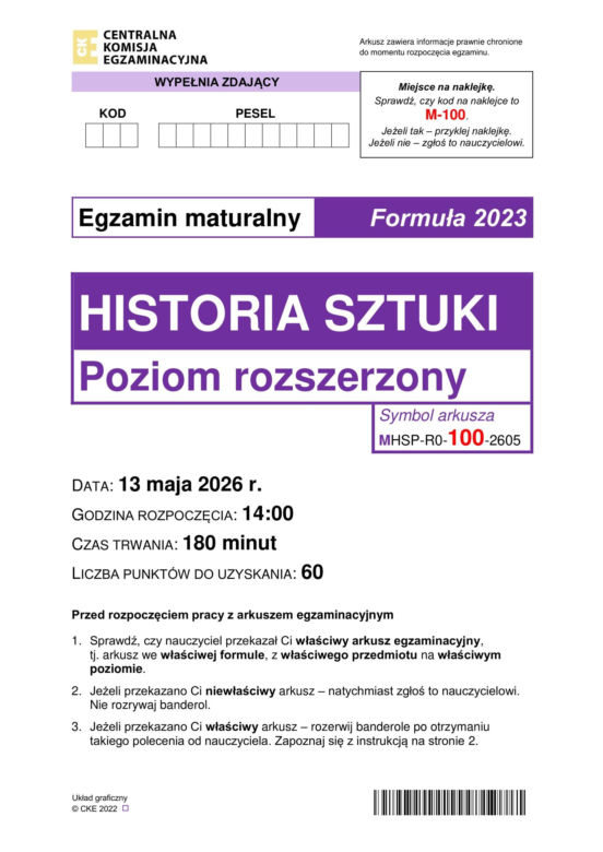 Matura 2026: historia sztuki 13.05.2026. Arkusze CKE